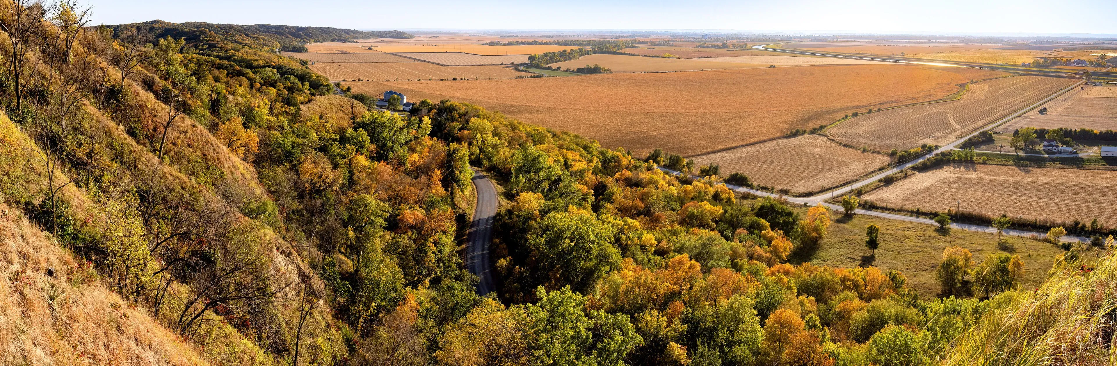 Rolling hills and farmland near Glenwood, Iowa